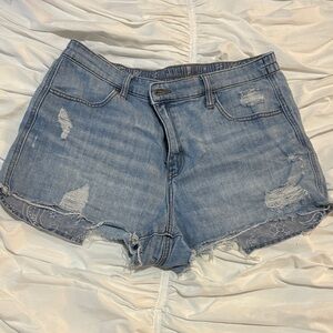 Aerie Blue Ripped Jean Shorts stretchy waistband floral pocket details large